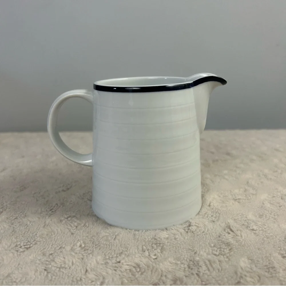 Crate & Barrel Roulette Blue Creamer Spal Porcelain White Portugal